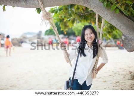 Young Woman Beach Relaxation Freedom Solitude Concept