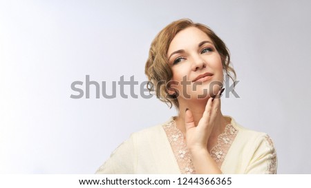 Young woman beauty portrait. Pretty female look. Studio concept.