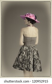 Young Woman From Behind Vintage Hat And Style