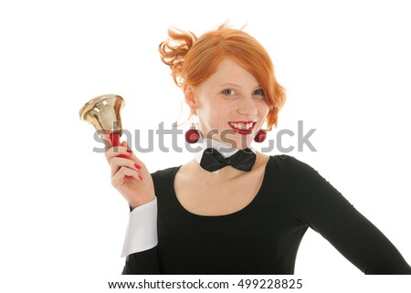Young woman with bell from Santa Claus for Christmas