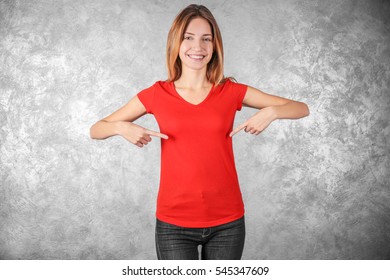 girl in red t shirt