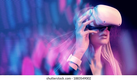 Young Woman Blond Hair Vr Helmet Stock Photo 1883549002 | Shutterstock