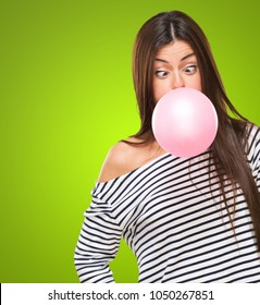 Portrait Young Woman Blowing Bubblegum Park Stock Photo 125428235 ...