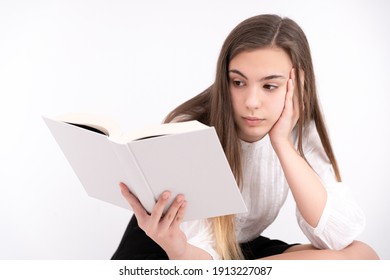 Young Woman With Book On White Background