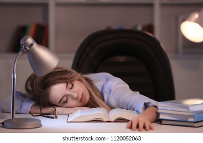 beat Pidgin Catastrophe Young Woman Book Sleeping Table Evening Stock Photo 1120052063 |  Shutterstock