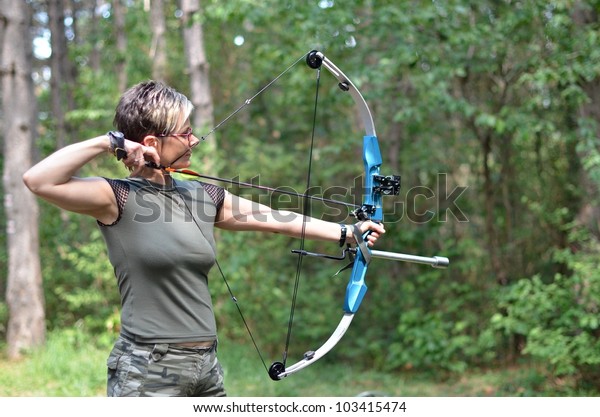 Young Woman Bow Arrows Woods Stock Photo (Edit Now) 103415474