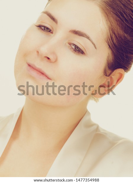 Young Woman Brown Hair Without Makeup Stock Photo Edit Now