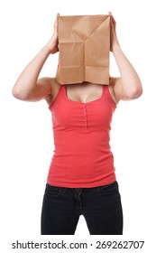 Young Woman With Brown Paper Bag Over Her Head