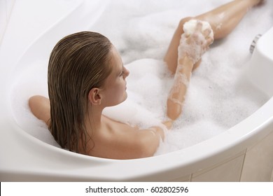 Young Woman In Bubble Bath