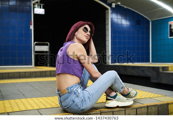 Young Woman Burgundy Pink Maroon Short Stock Photo Edit Now