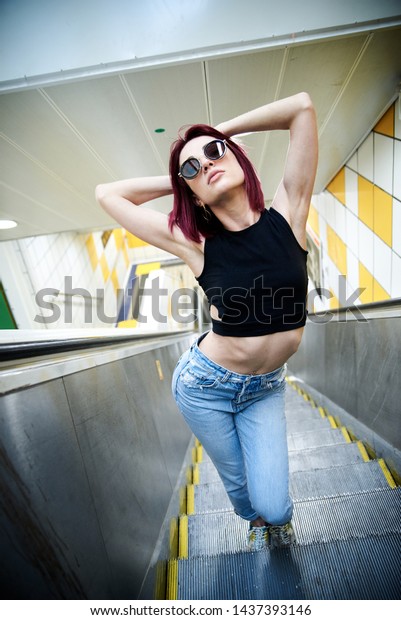 Young Woman Burgundy Red Maroon Short Stock Photo Edit Now