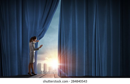 848 Woman Opening Stage Curtain Images, Stock Photos & Vectors ...