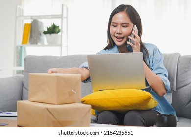 Young Woman Buy Cloth From Internet But Retail Sent Wrong Product. Person Talking Complaint With Online Support Shop Want To Return Package Send Wrong Product.