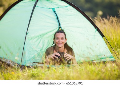Young Woman Camping Nature Summertime Stock Photo 651365791 | Shutterstock