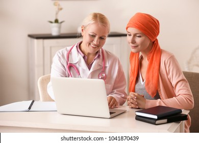 Young Woman With Cancer Visiting Doctor In Hospital