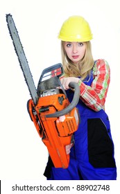 Young Woman With A Chainsaw