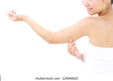 Young Woman Checking Her Upper Arm