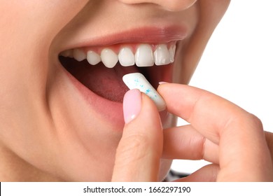 Young Woman With Chewing Gum, Closeup