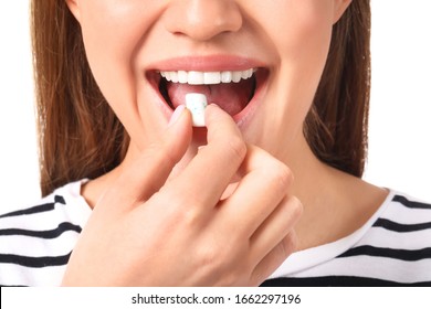Young Woman With Chewing Gum, Closeup