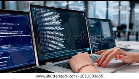 Young Woman Coding Software On Laptop Using Cloud-based IDE Workspace.