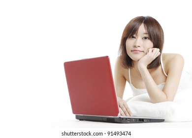 Young woman with computer. - Shutterstock ID 91493474