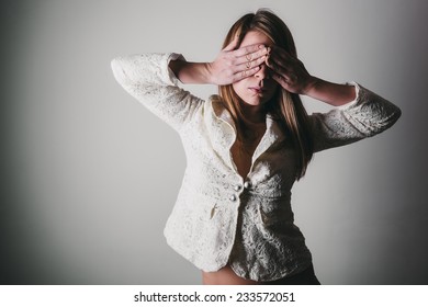 Young Woman Covering Eyes Hand Stock Photo 233572051 | Shutterstock
