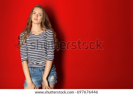 Similar – Beautiful young woman against a mirror wall