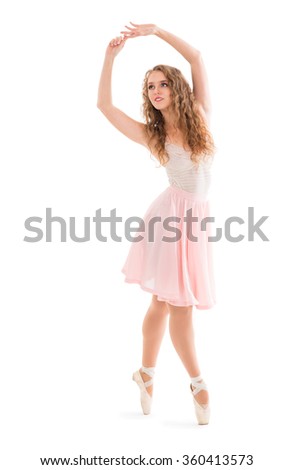 Young woman dancer on the white background