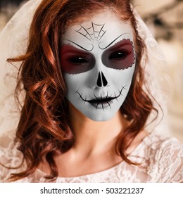 Young Woman Day Dead Mask Stock Photo 503221237 | Shutterstock