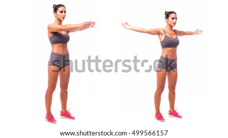 young woman doing exercise Dynamic Chest Stretch