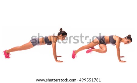 young woman doing exercise  Grasshopper Pushup