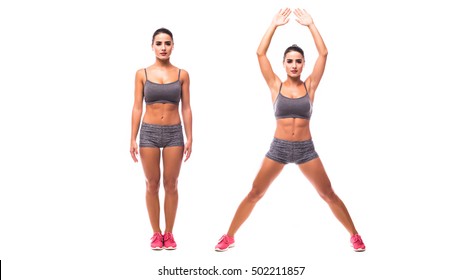 young woman doing exercise Jumping Jacks - Shutterstock ID 502211857