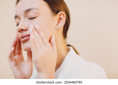 Young Woman Doing Face Yoga Building Facial Gymnastics Self Massage