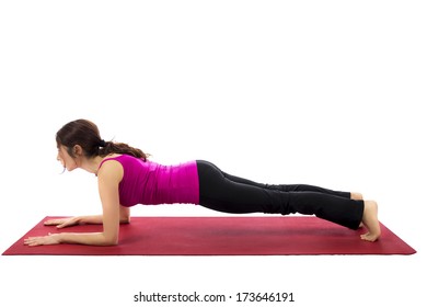 Young Woman Doing Forearm Plank Pose In Yoga (Series With The Same Model Available)