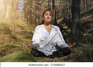 Young Woman Doing Foresth Bathin (Shnrin Yoku), Natural Therapy From Japan