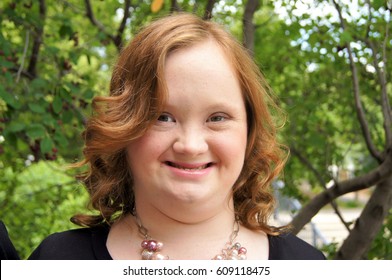 Young Woman With Down Syndrome - Outside