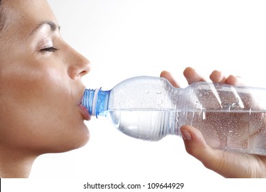 Young Woman Drinking Mineral Water Bottle,