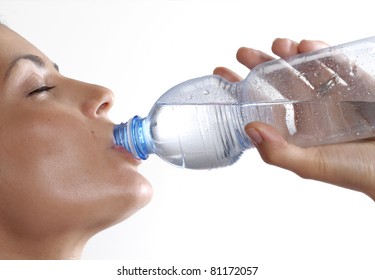 Young Woman Drinking Mineral Water Bottle,