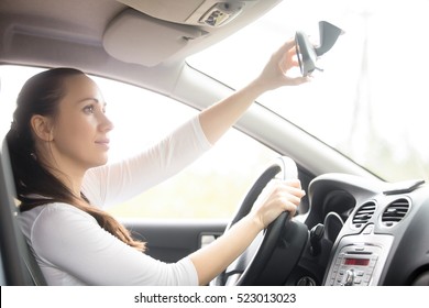 Young Woman, A Drowsy Drive, Yawning Sitting At The Drivers Seat In The Car, Causing A Danger Of Driving Because Of A Serious Lack Of Sleep