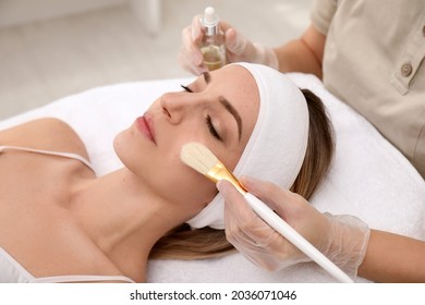 Young Woman During Face Peeling Procedure In Salon