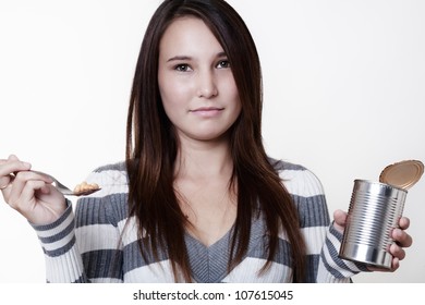 Young Woman Eating Cold Bake Beans Stock Photo 107615045 | Shutterstock