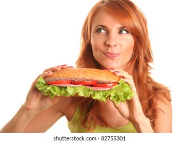 Young Woman Eating Fast Food