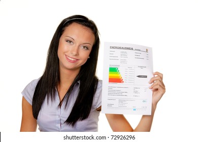 Young Woman With An Energy Performance Certificate (Germany)