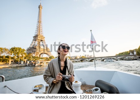 Similar – Image, Stock Photo Stylish Young Woman Enjoying Summer in Barcelona