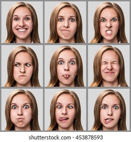 Young woman expressing different emotions - Shutterstock ID 453878593