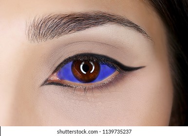 Young Woman With Eyeball Tattoo And Makeup, Closeup