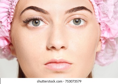 Young woman with eyelash extensions, closeup