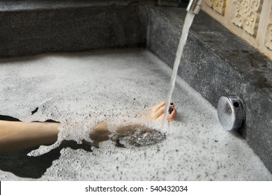 Young Woman Feet In A Hot Bath Tub 