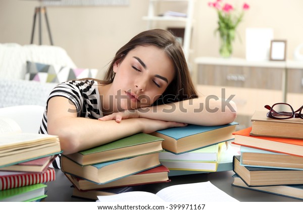 Young Woman Fell Asleep While Reading Stock Photo Edit Now