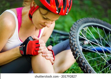 Young Woman Fell Off Mountain Bike.